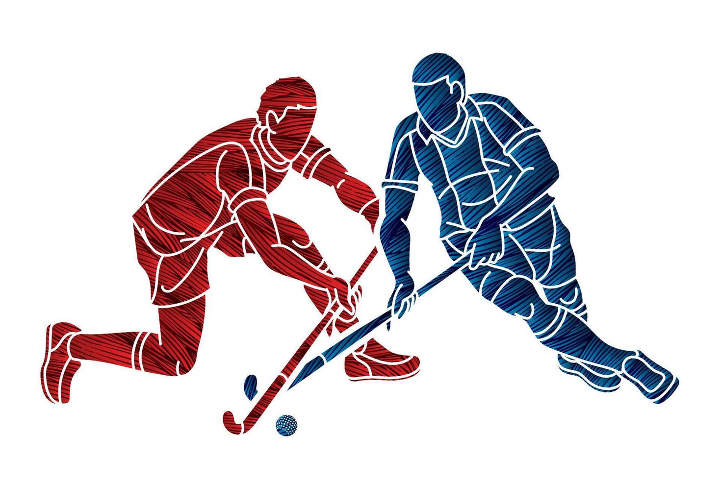 Graffiti Field Hockey Sport Team Male Players Action vector