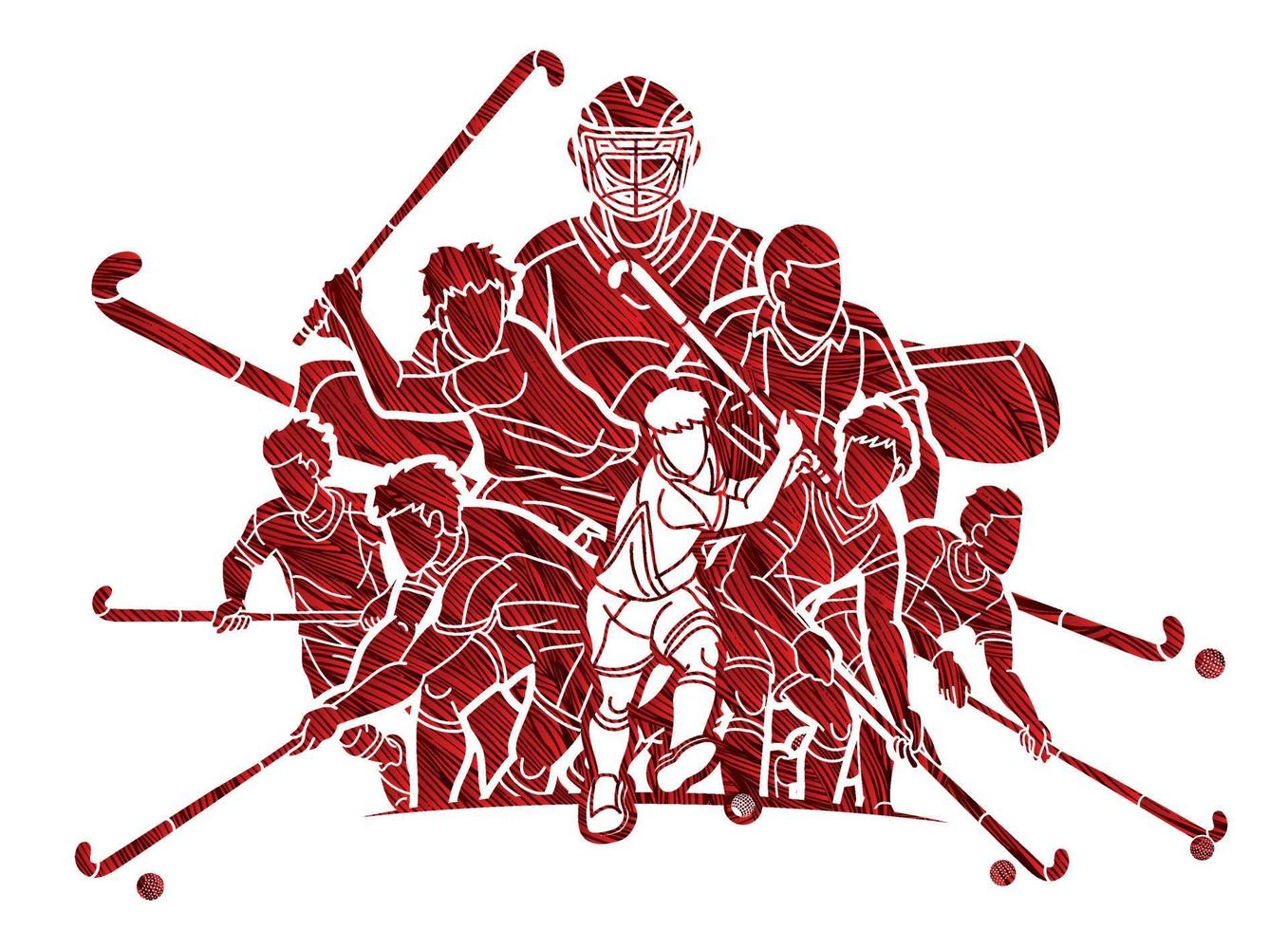 silueta campo hockey deporte equipo masculino jugadores acción vector
