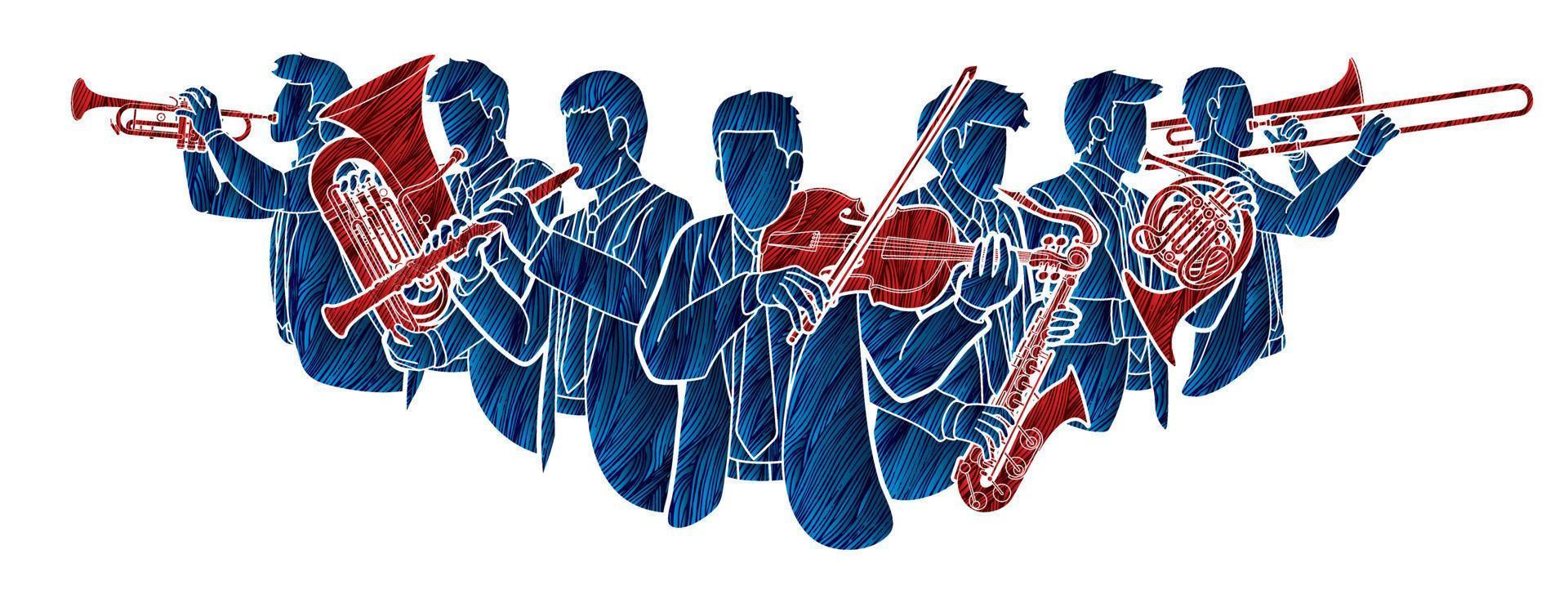 grupo de músicos de orquesta instrumento músico vector