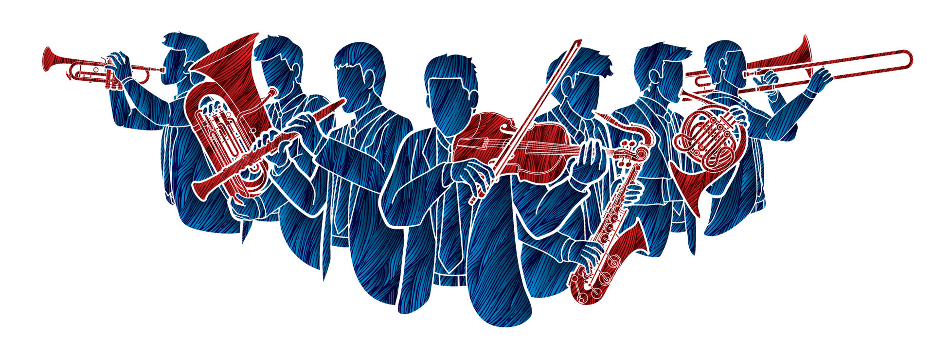 Group of Orchestra Players Instrument Musician 12280253 Vector Art at
