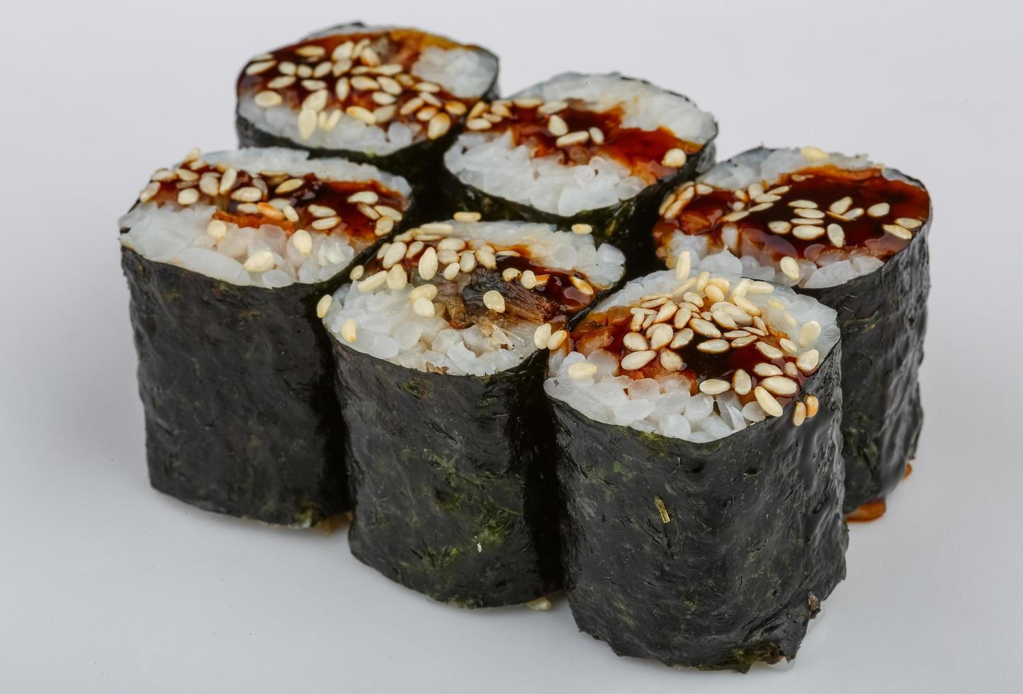 Eel roll on white background photo