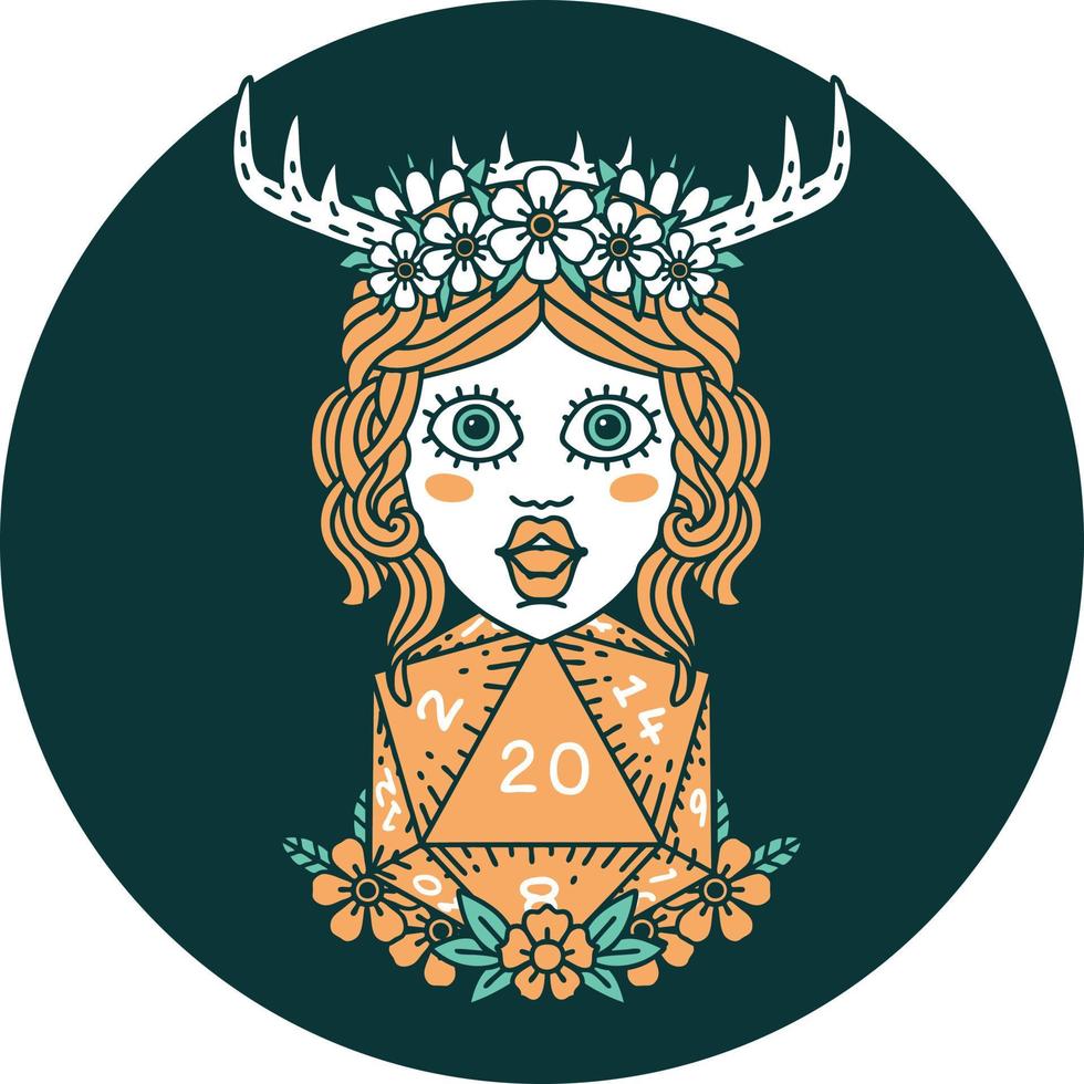 icon of human druid with natural twenty dice roll vector