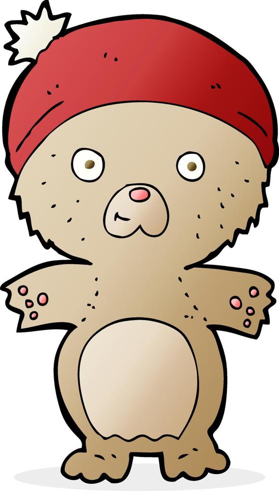 cartoon cute teddy bear in hat vector