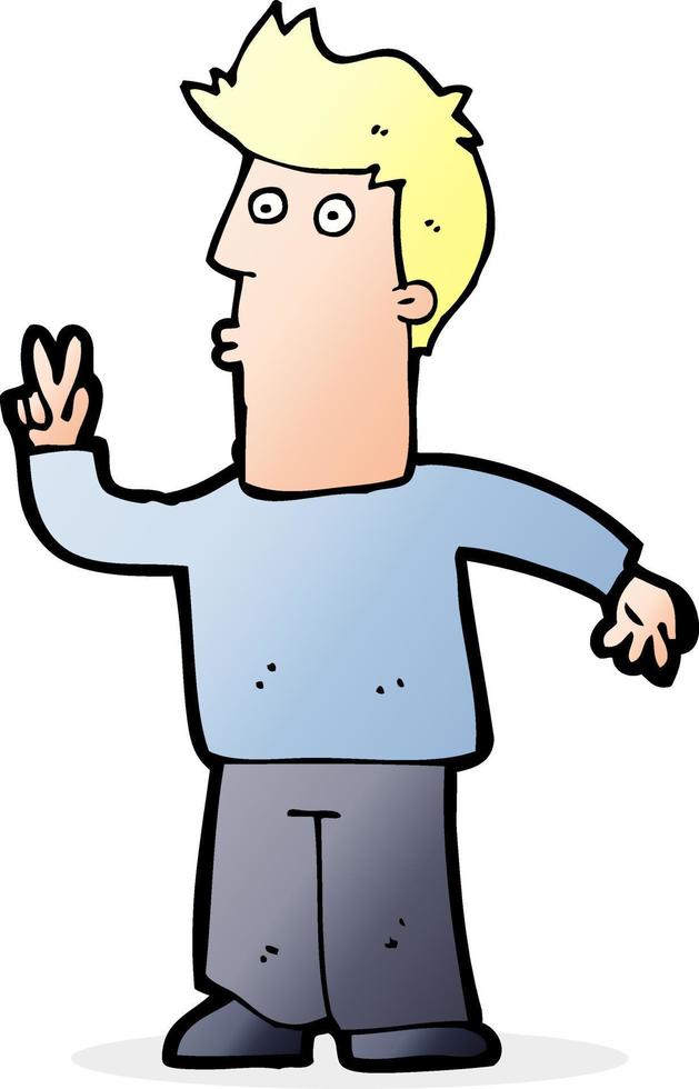 cartoon man giving peace sign vector