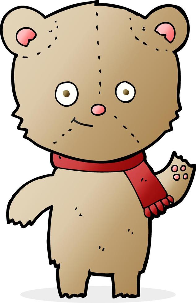 oso de peluche de dibujos animados agitando vector