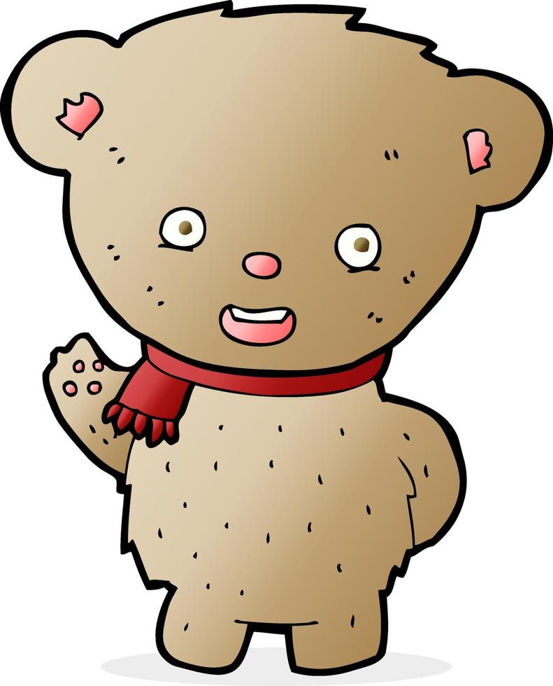 cartoon teddy bear waving vector