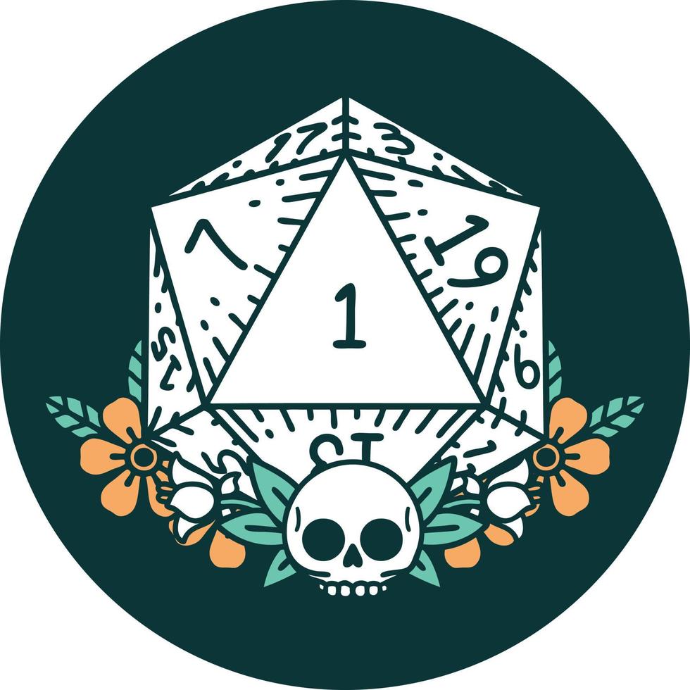 icon of natural one dice roll with floral elements vector