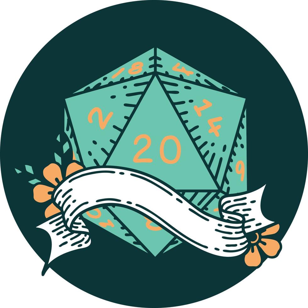 icon of natural twenty D20 dice roll vector