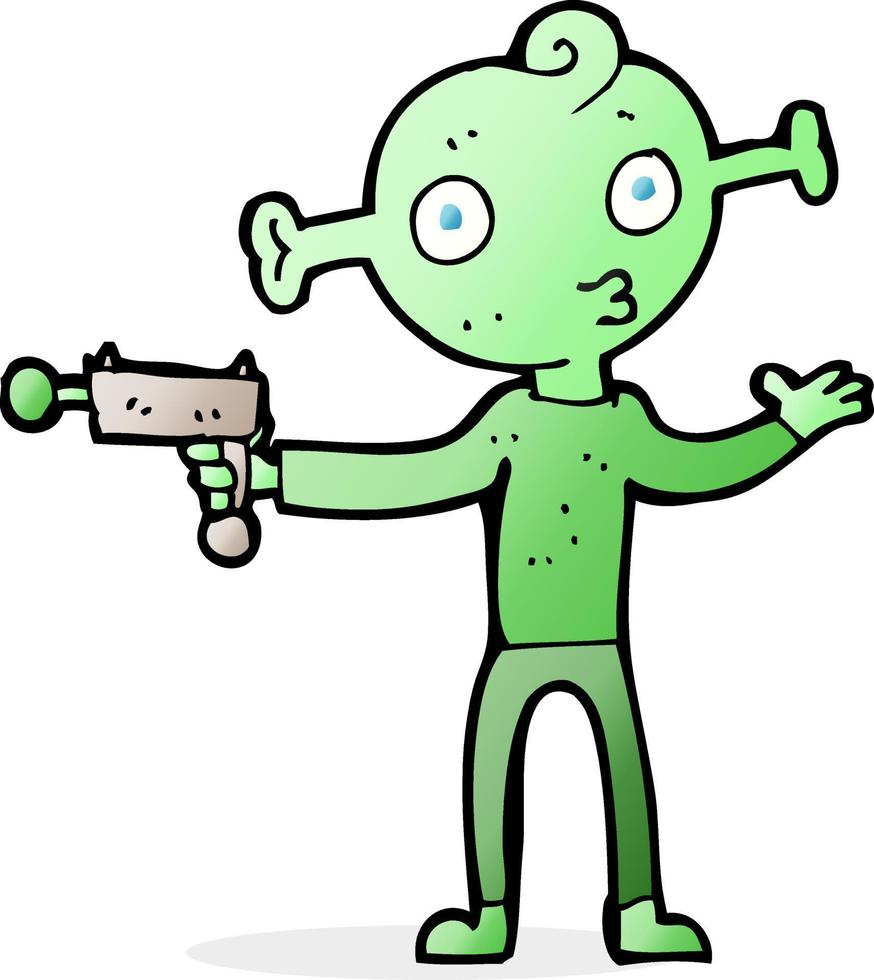 cartoon alien with ray gun vector