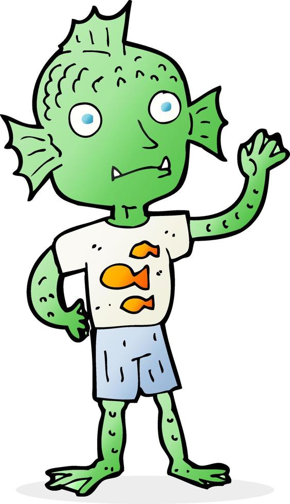 cartoon waving fish boy vector