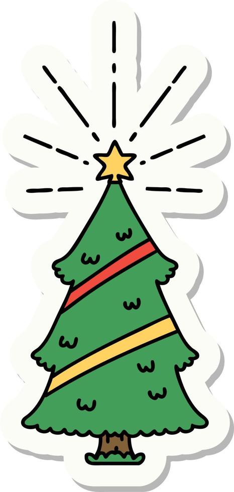 sticker of a tattoo style christmas tree with star vector