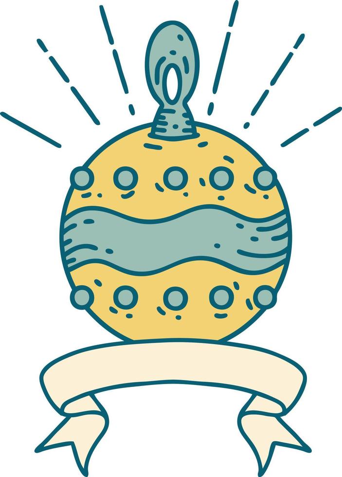 scroll banner with tattoo style christmas ornament vector