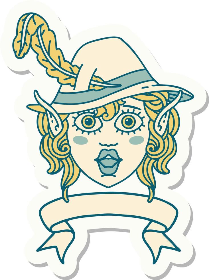 sticker of a elf bard character face with banner vector