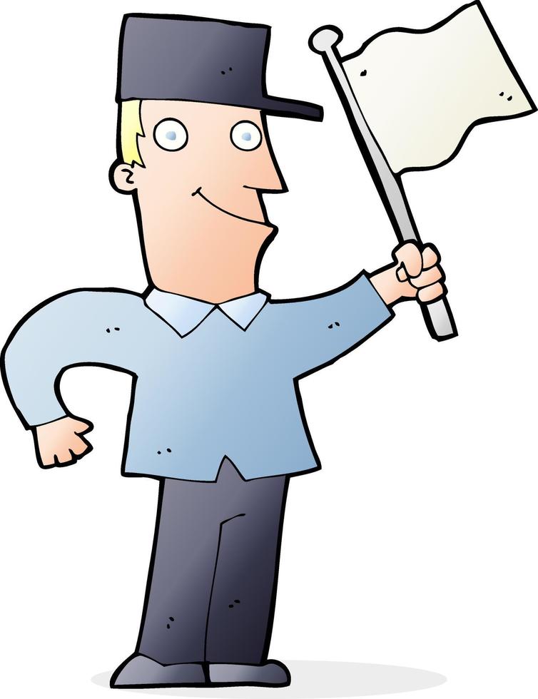 cartoon man waving flag vector