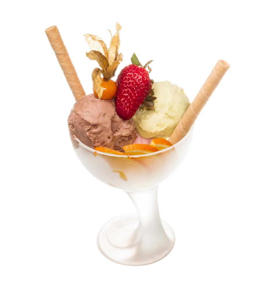 yogurt and chocolate ice cream in a bowl close up photo