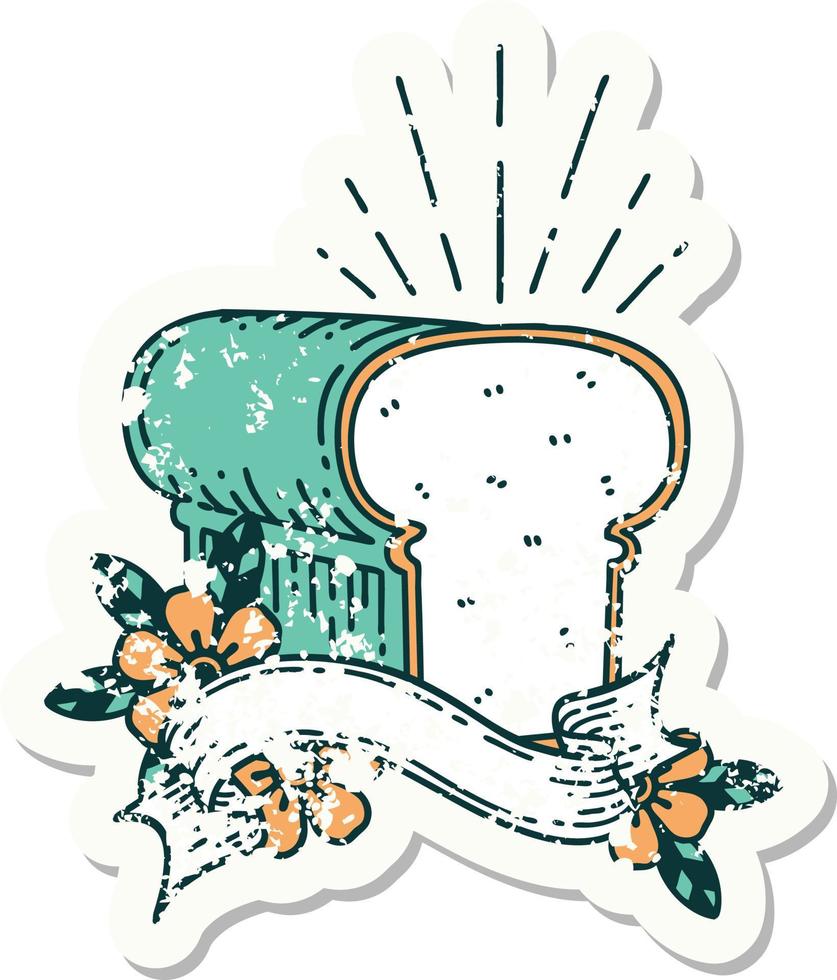 worn old sticker of a tattoo style loaf of bread vector