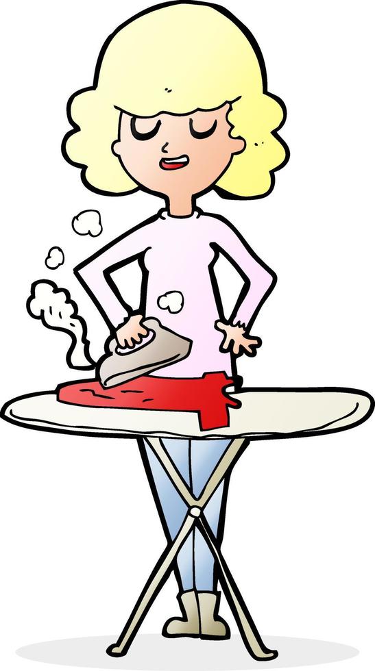 cartoon woman ironing vector