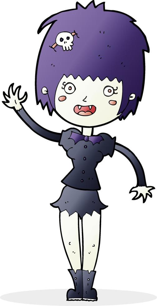 cartoon waving vampire girl vector