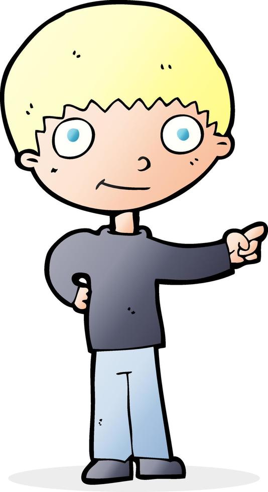 cartoon happy boy pointing vector