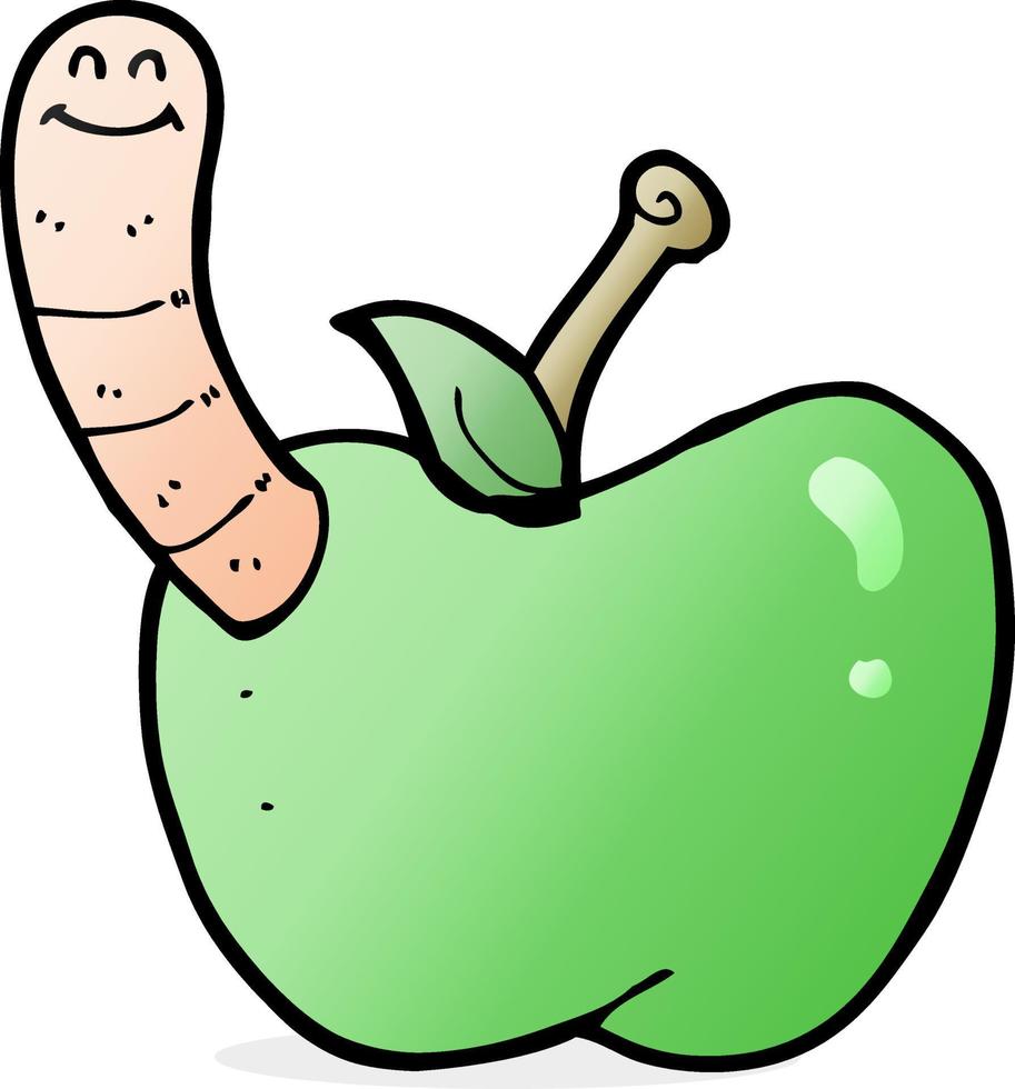 cartoon apple with worm vector