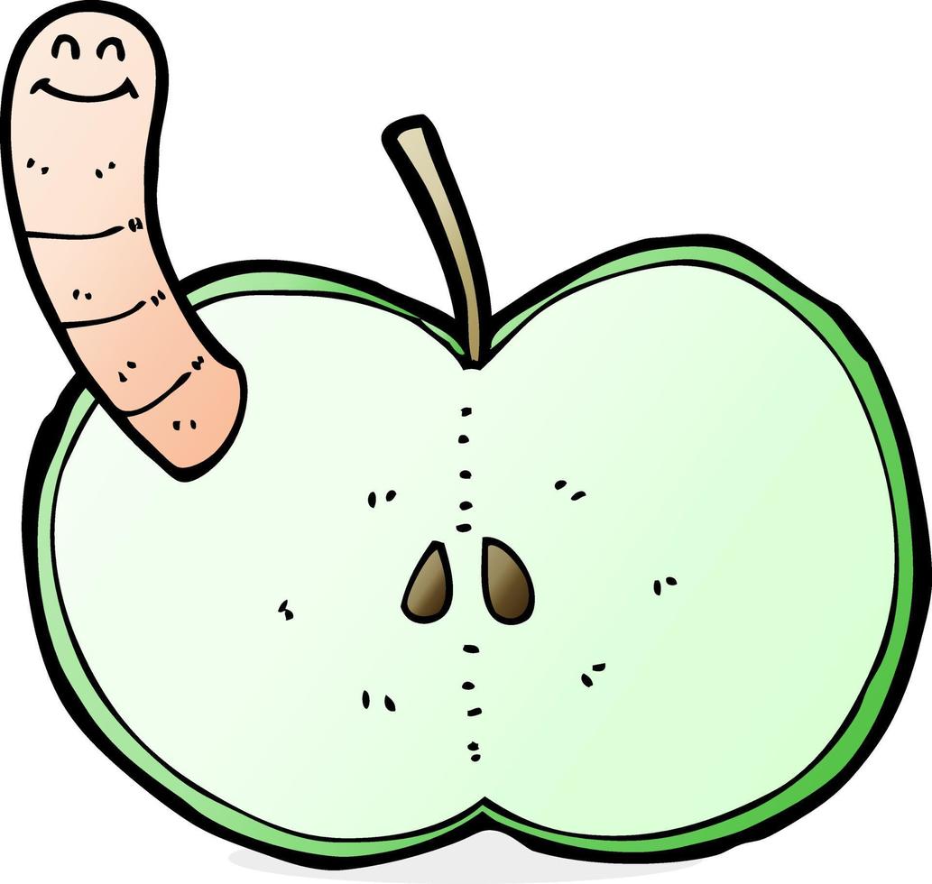 cartoon apple with worm vector