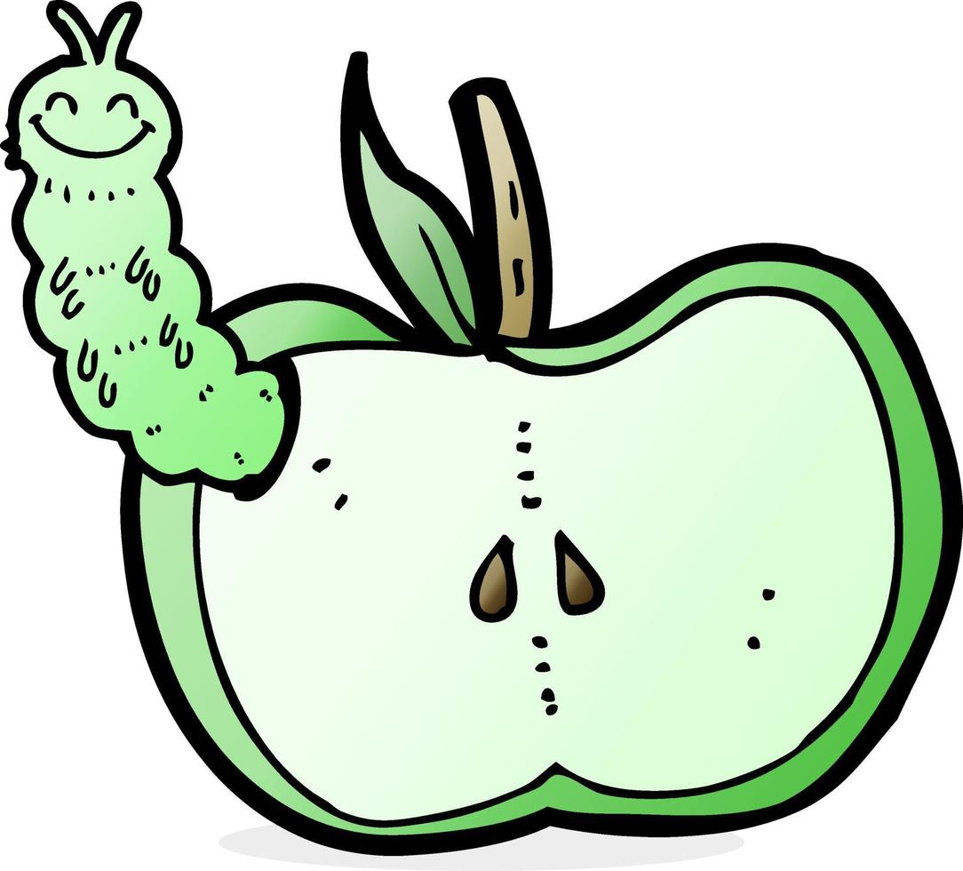 cartoon apple with bug vector