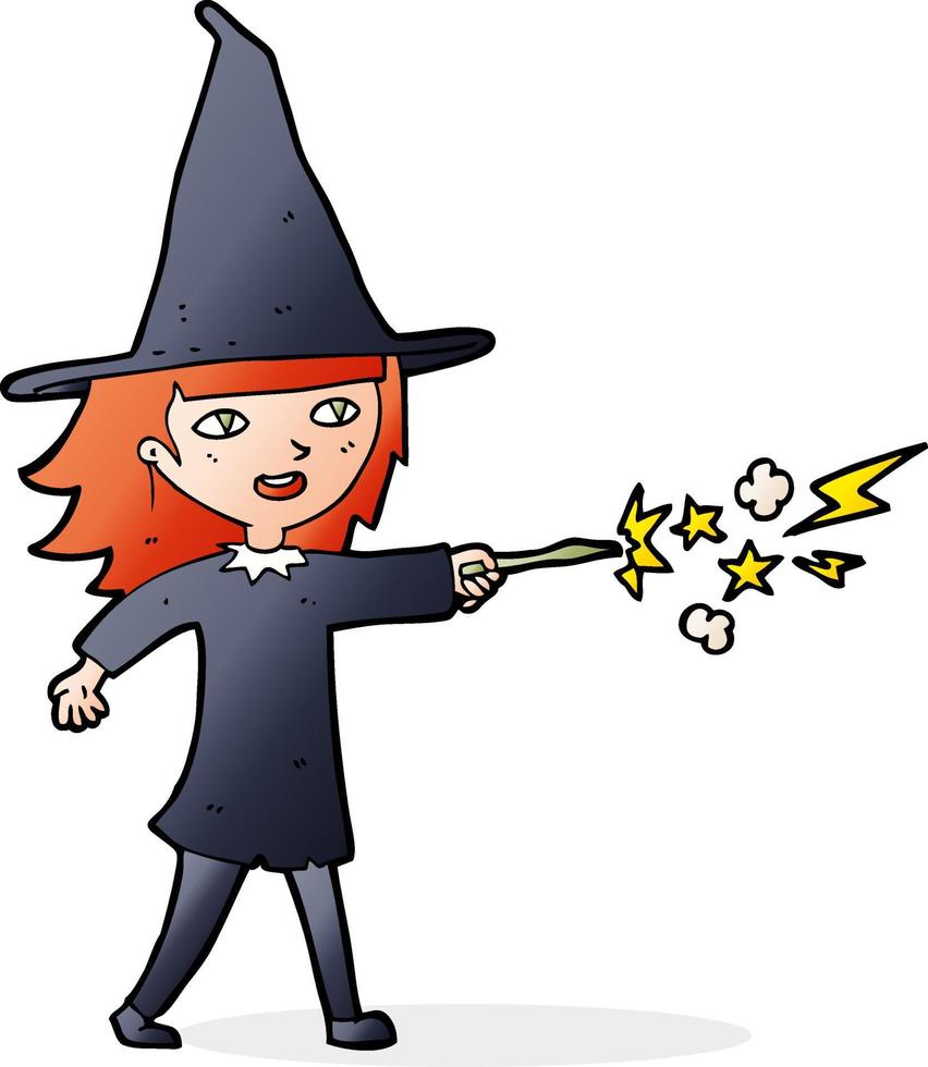 cartoon witch girl casting spell vector