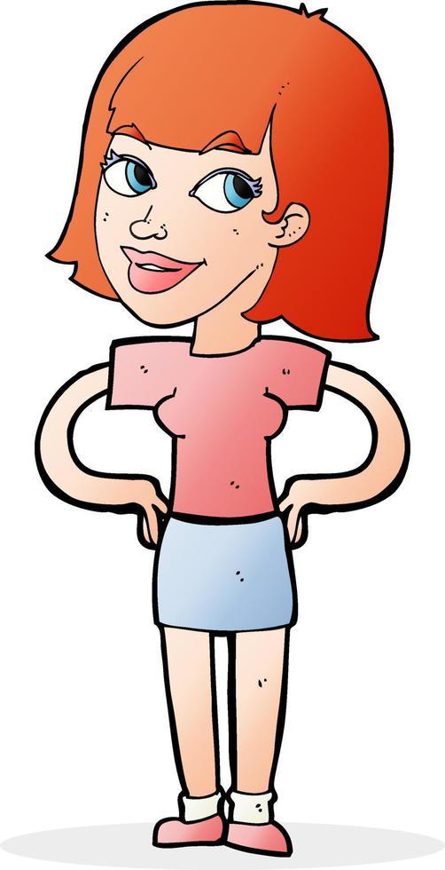 cartoon happy woman with hands on hips vector