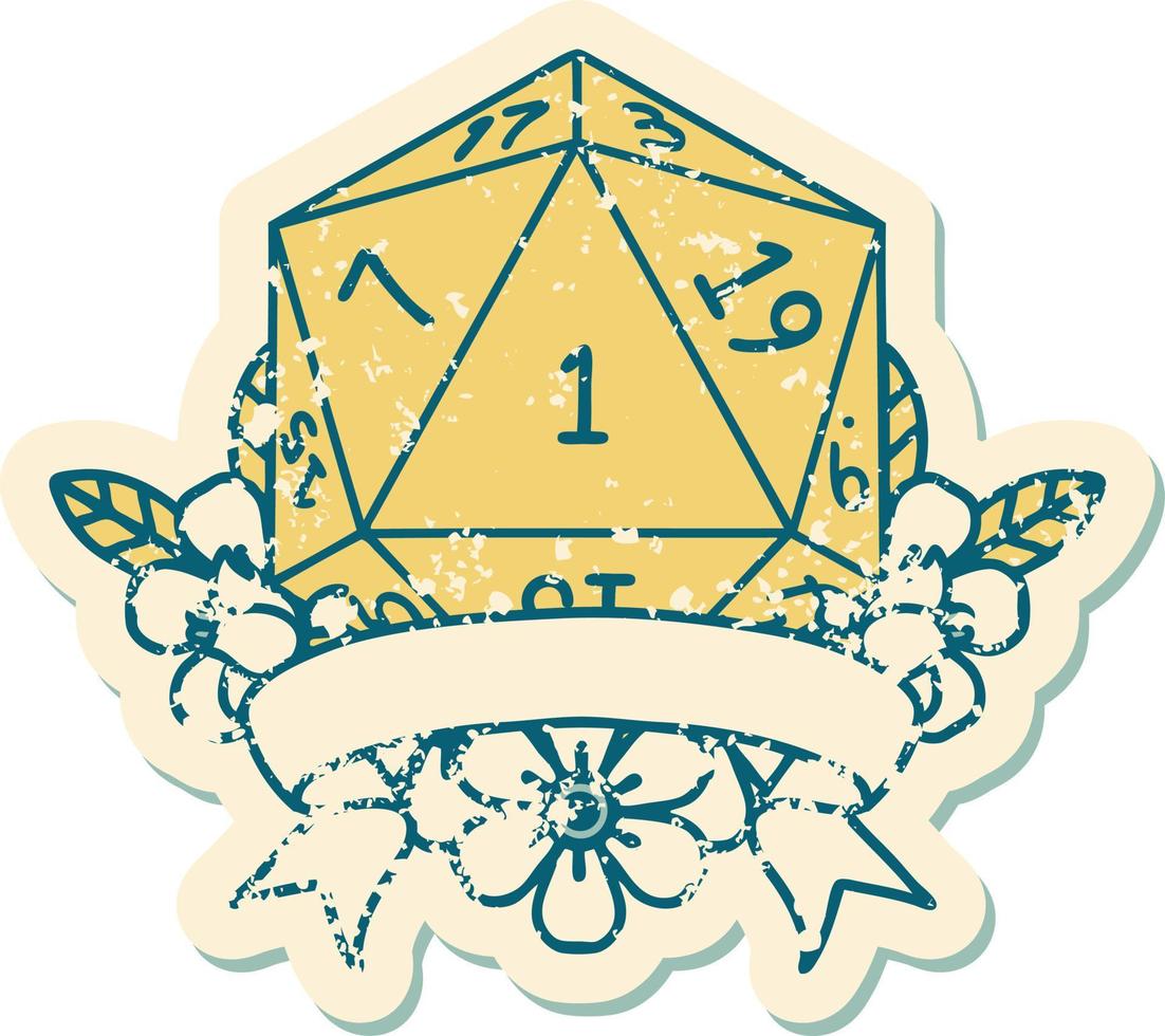 estilo de tatuaje retro natural uno d20 tirada de dados vector