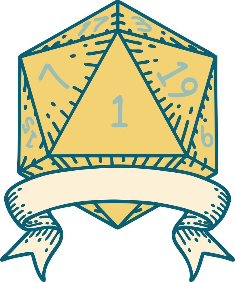 estilo de tatuaje retro natural uno d20 tirada de dados vector