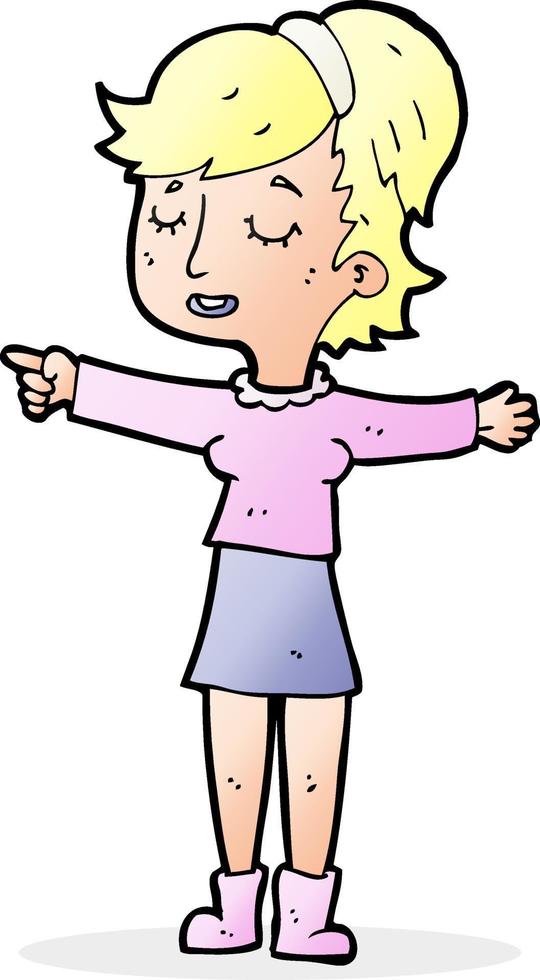 cartoon happy woman pointing vector