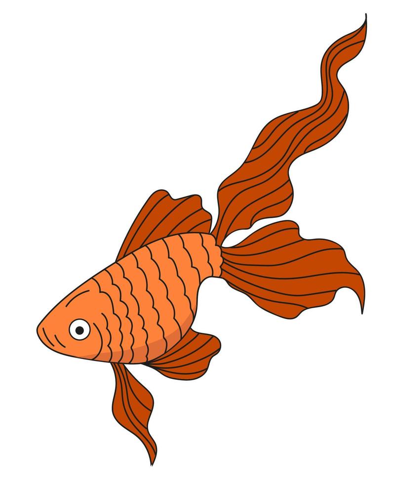 Goldfish illustration. Sea and ocean inhabitant fish icons. Orange fish on a white background. vector