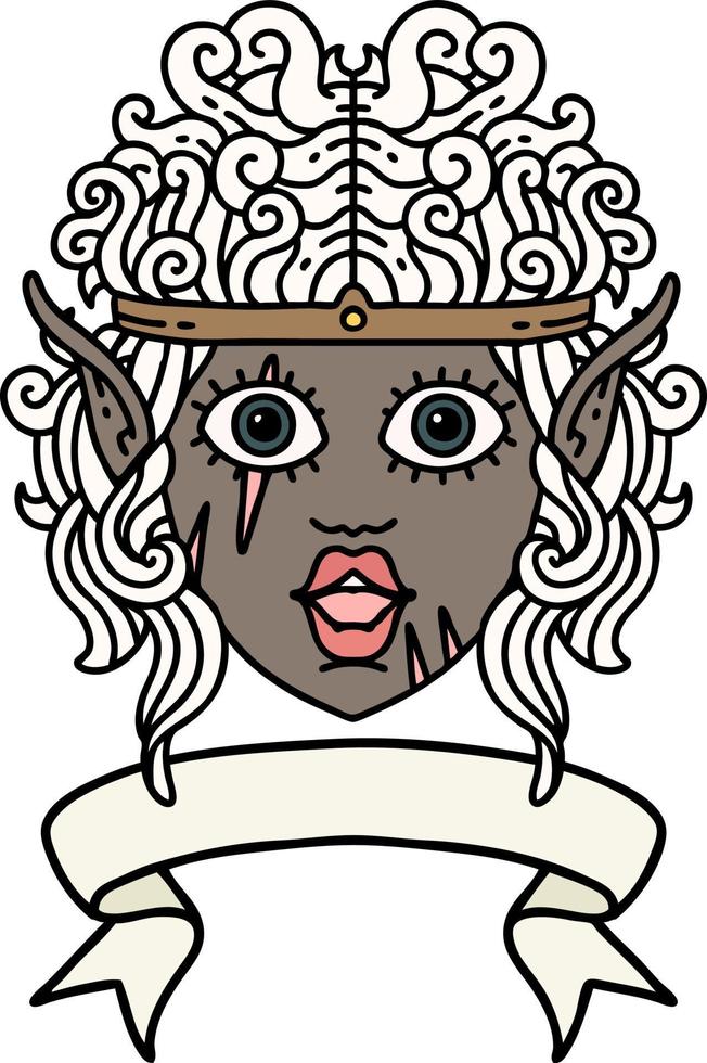 Retro Tattoo Style elf barbarian character face with banner vector