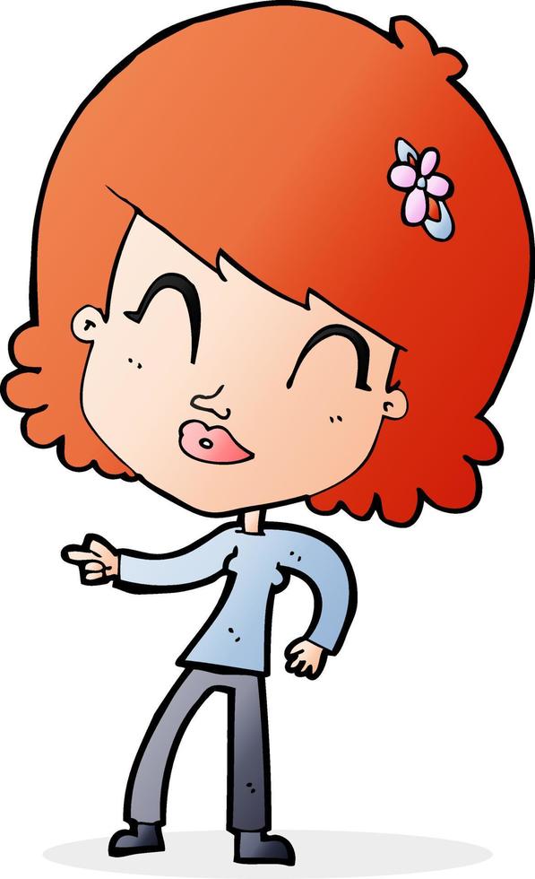 cartoon happy woman pointing vector