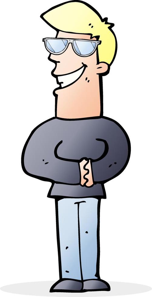 cartoon grinning man with glasses vector