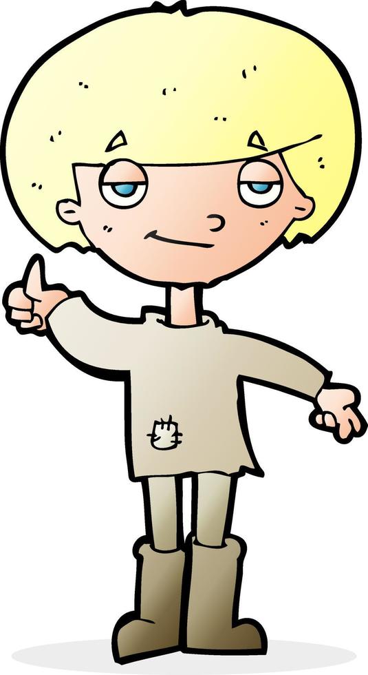 cartoon boy in poor clothing giving thumbs up symbol vector