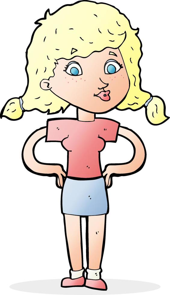 cartoon pretty girl with hands on hips vector