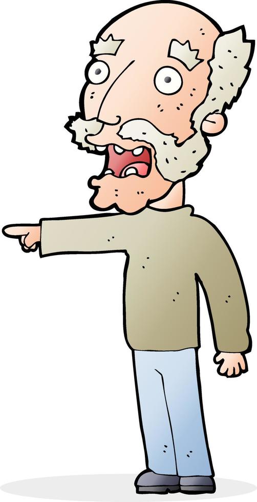 cartoon scared old man pointing vector