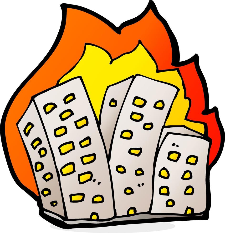 cartoon burning buildings vector