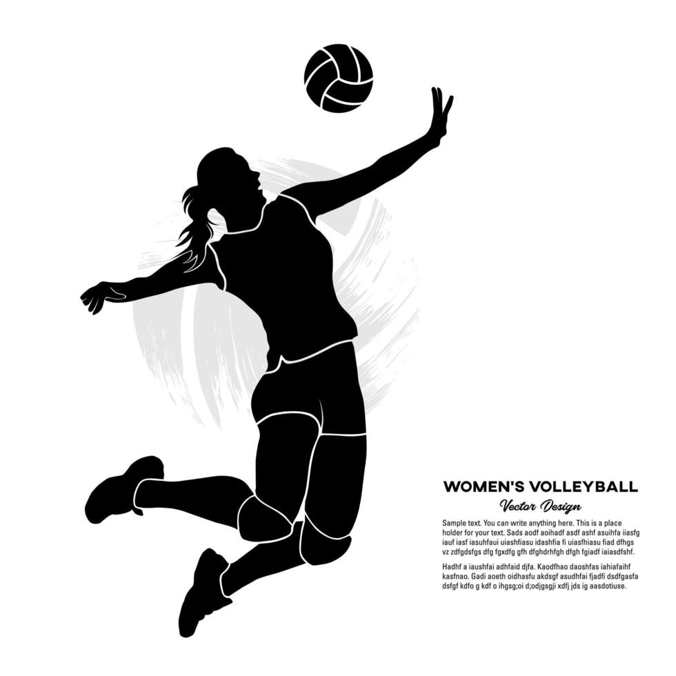 Silhouette of female volleyball player jumping and hitting the ball vector