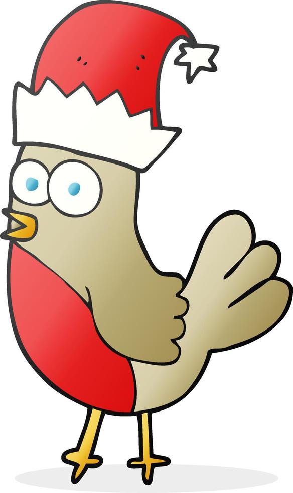 cartoon robin in christmas hat vector