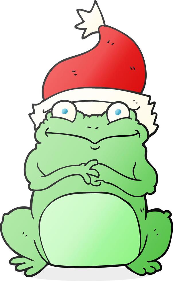 cartoon frog wearing christmas hat vector