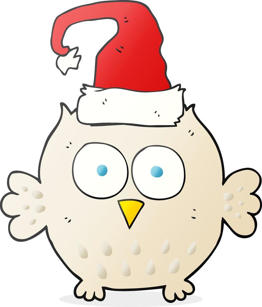 cartoon owl wearing christmas hat vector