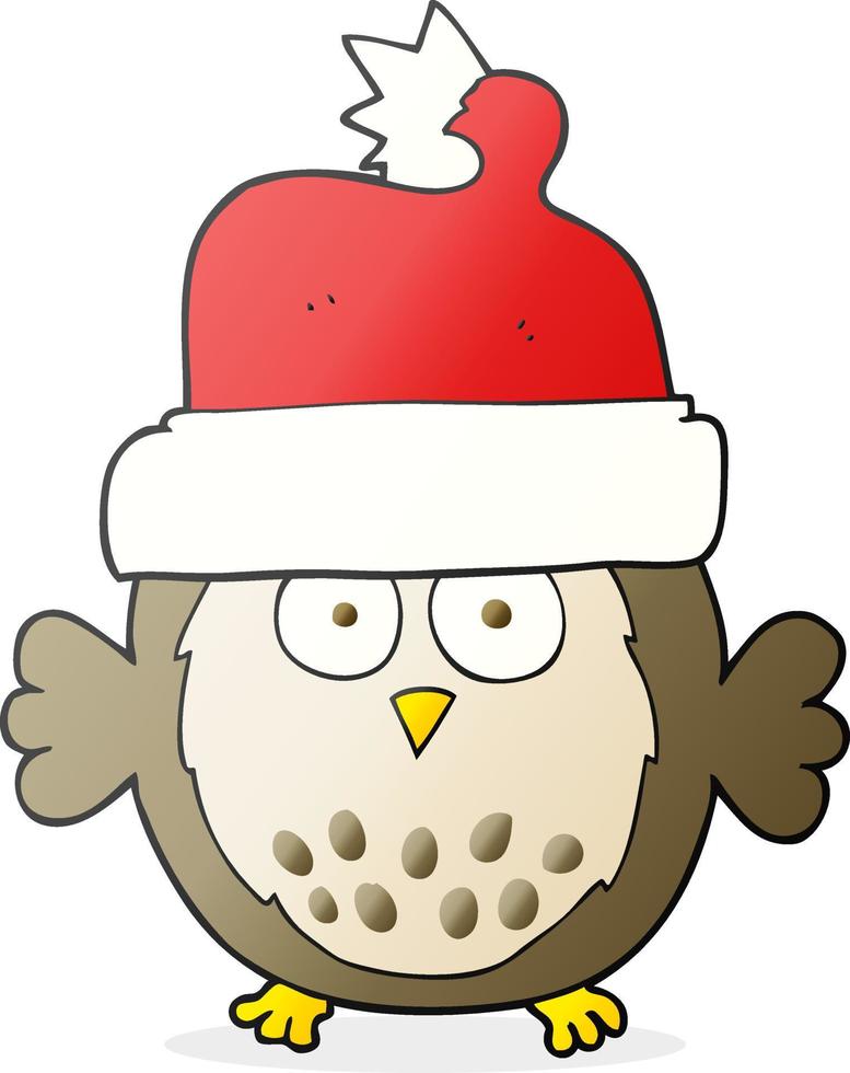cartoon owl wearing christmas hat vector