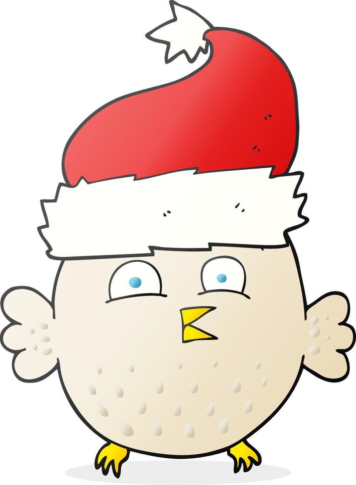 cartoon owl wearing christmas hat vector