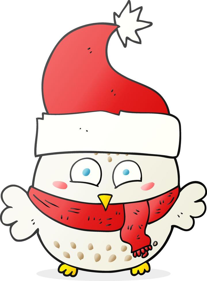 cartoon owl wearing christmas hat vector