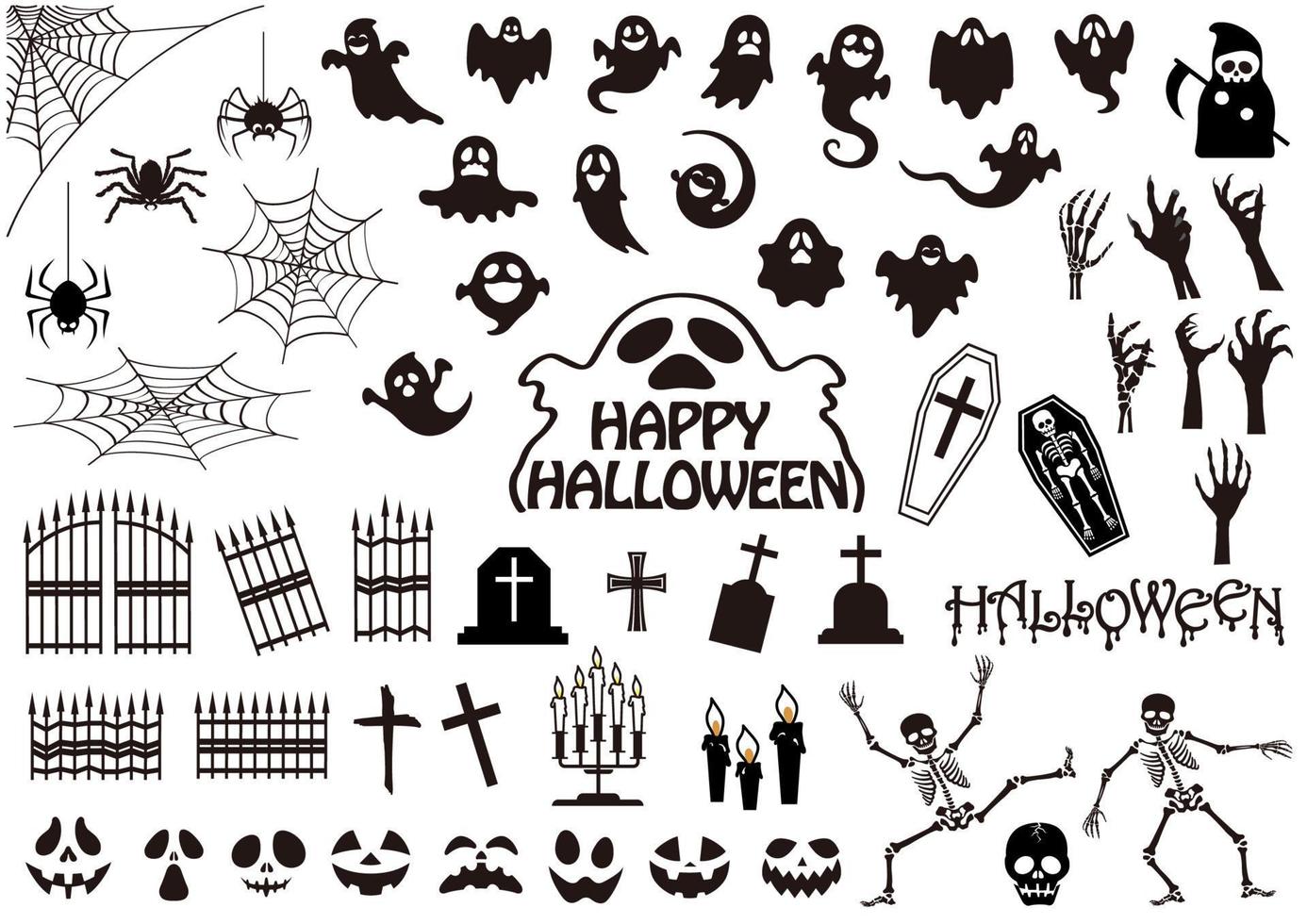 Happy Halloween Vector Silhouette Illustration Set Isolated On A White Background.