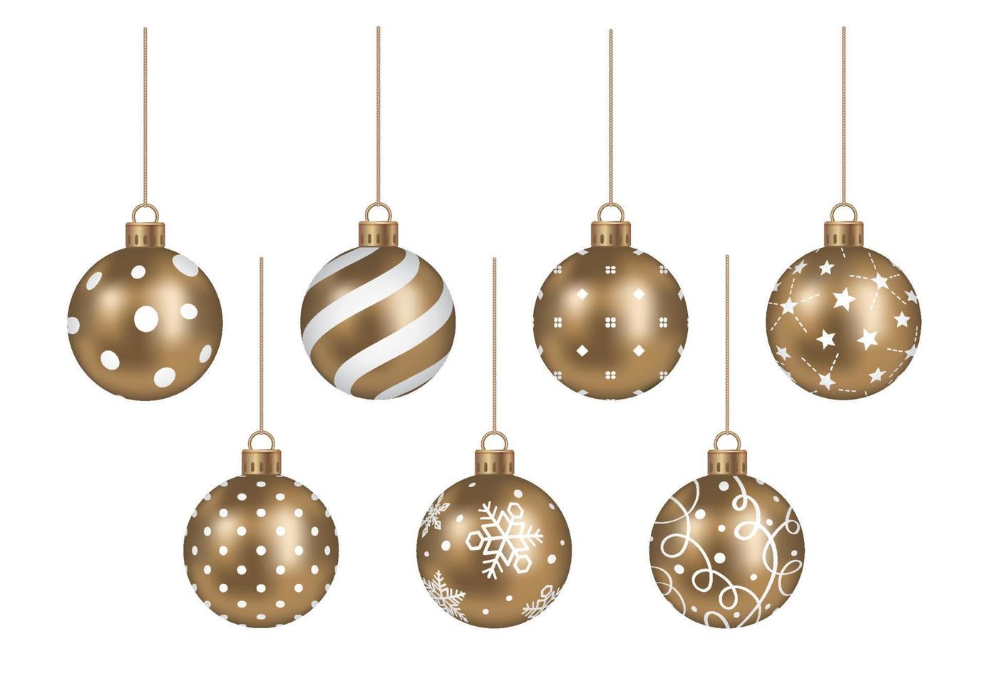 Realistic Gold Christmas Ball Vector Illustration Set Isolated On A White Background.