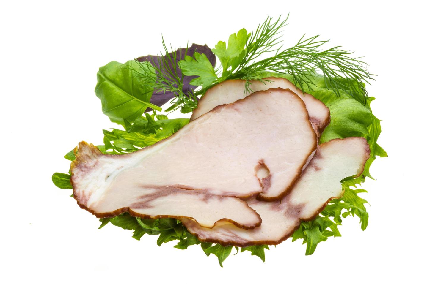 Sausages with salad and basil photo