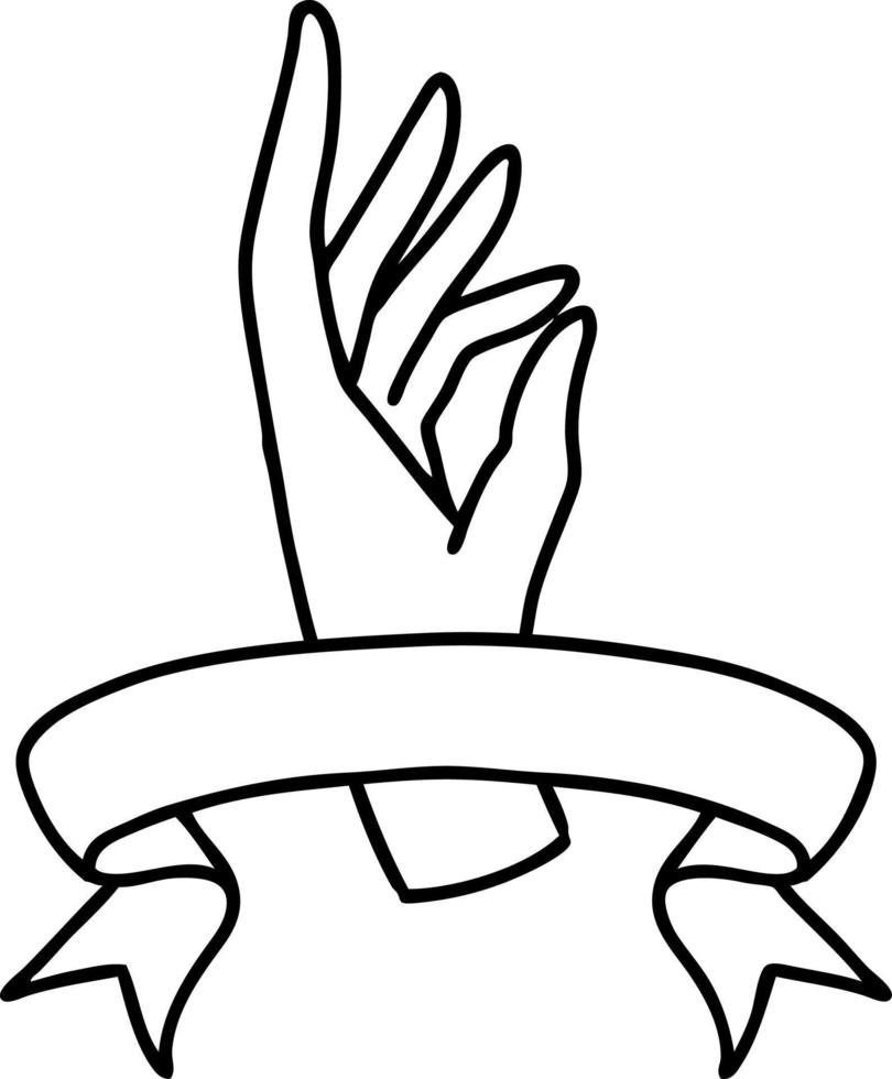 traditional black linework tattoo with banner of a hand vector